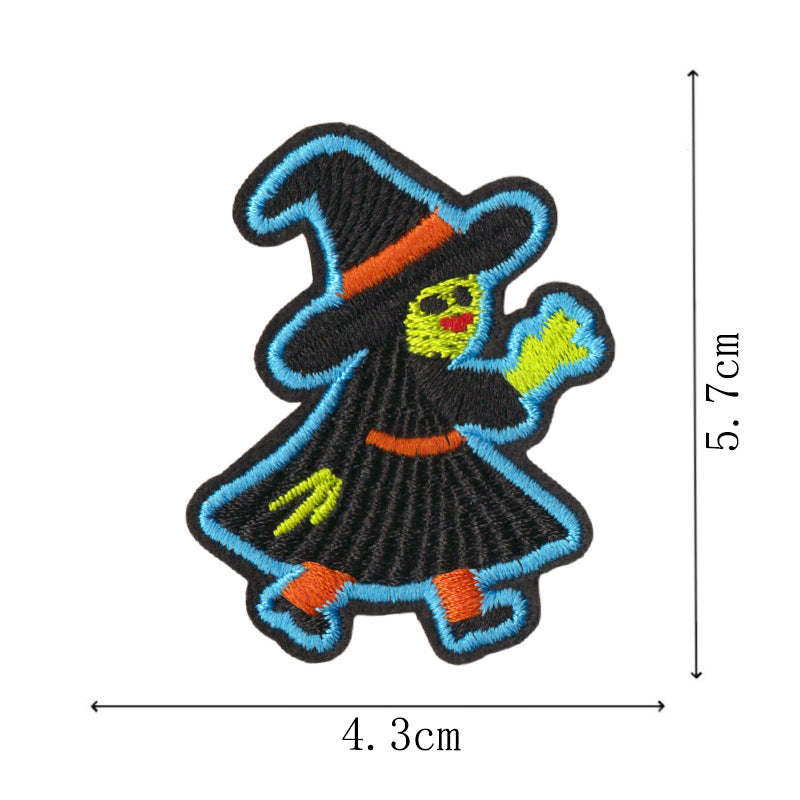 Wholesale  Embroidered Iron On Patches 9 Piece Set With Witch Pumpkin Cat Ghost Bat Designs For ets DIY Craft Supply Resale