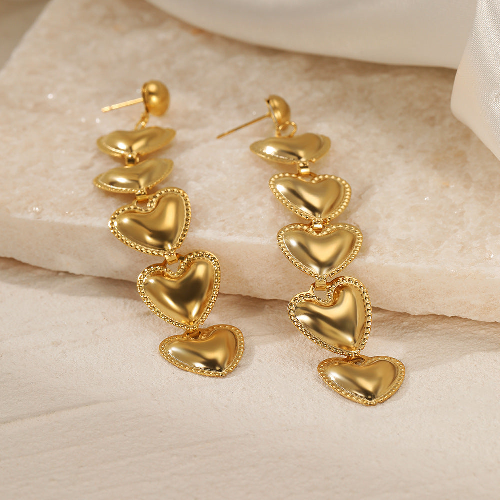 Wholesale Long five heart-shaped titanium steel earrings