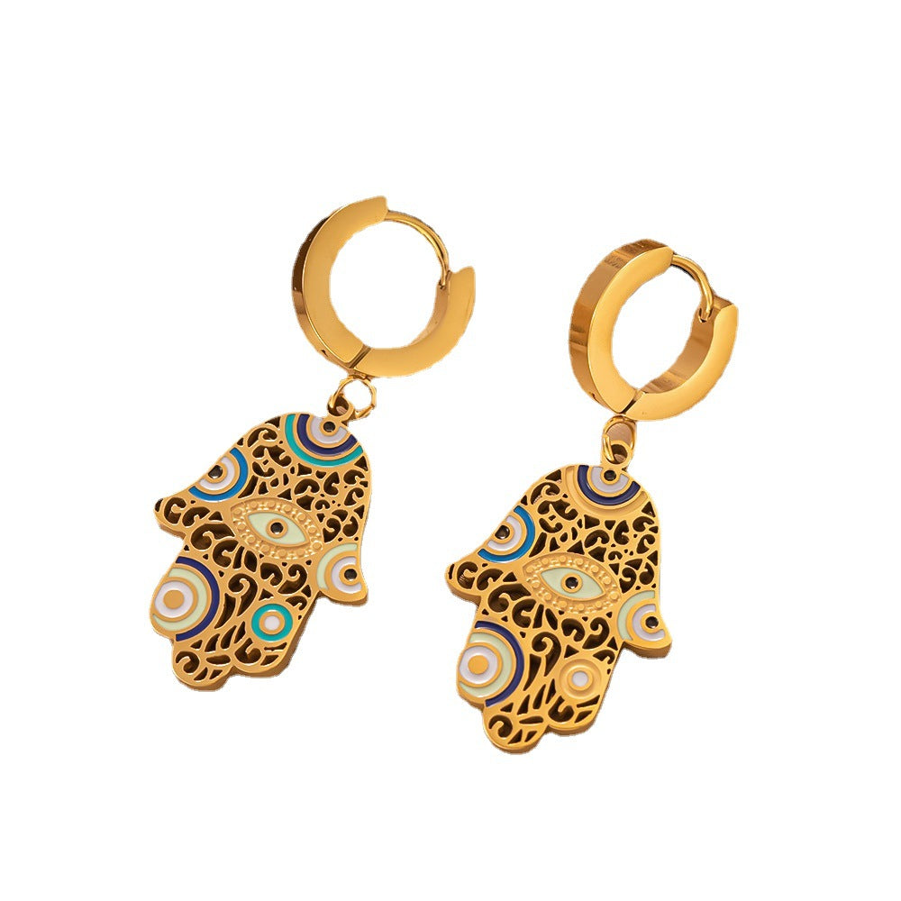 Wholesale Colored Eyes and Palm Set Titanium Steel Necklace