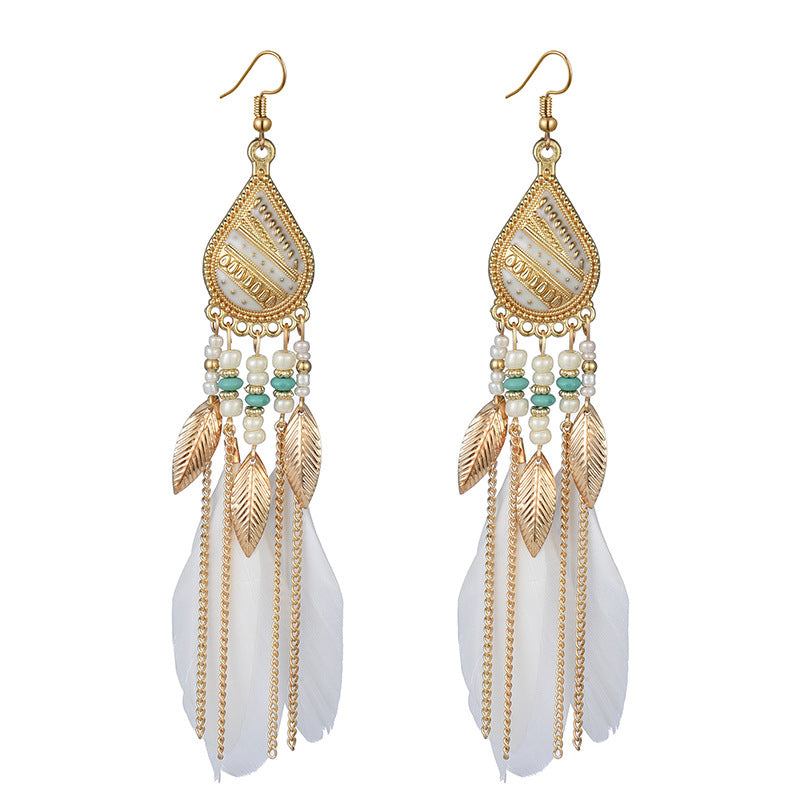Wholesale Feather Bohemian Long Tassel Earrings