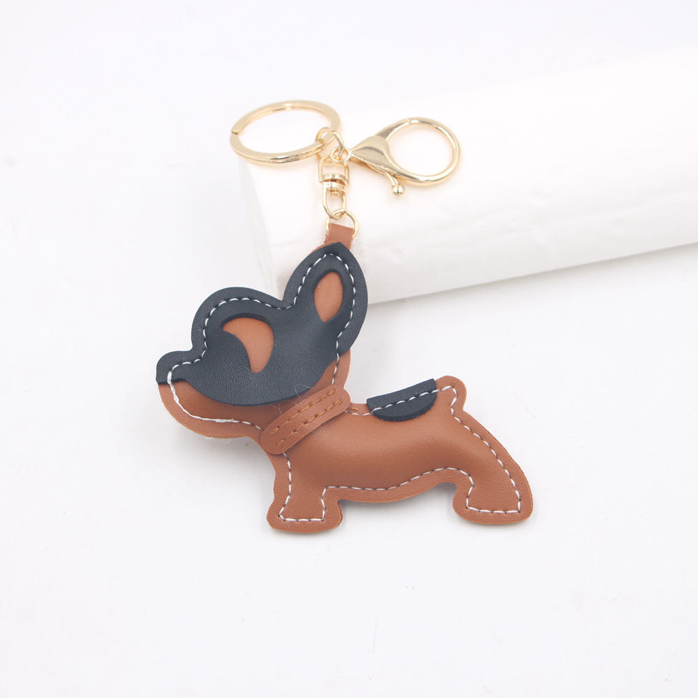Wholesale Handmade French Bulldog Artificial Leather Keychain Bag Charm Pendant Decorative Accessory For Bags Keys Luggage