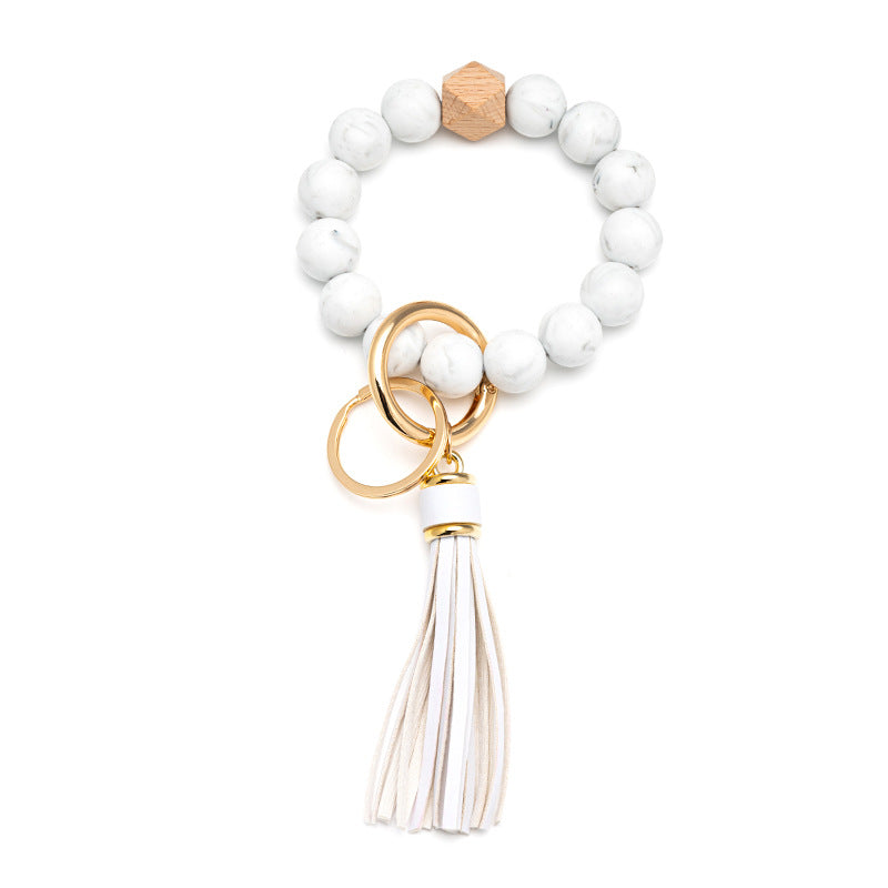 Wholesale Handmade Beaded Leopard Silicone Bead Tassel Wrist Keychain