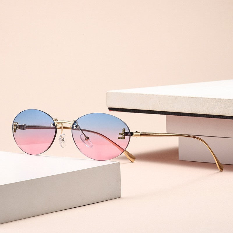 Wholesale Letter frameless diamond inlaid oval frame sunglasses