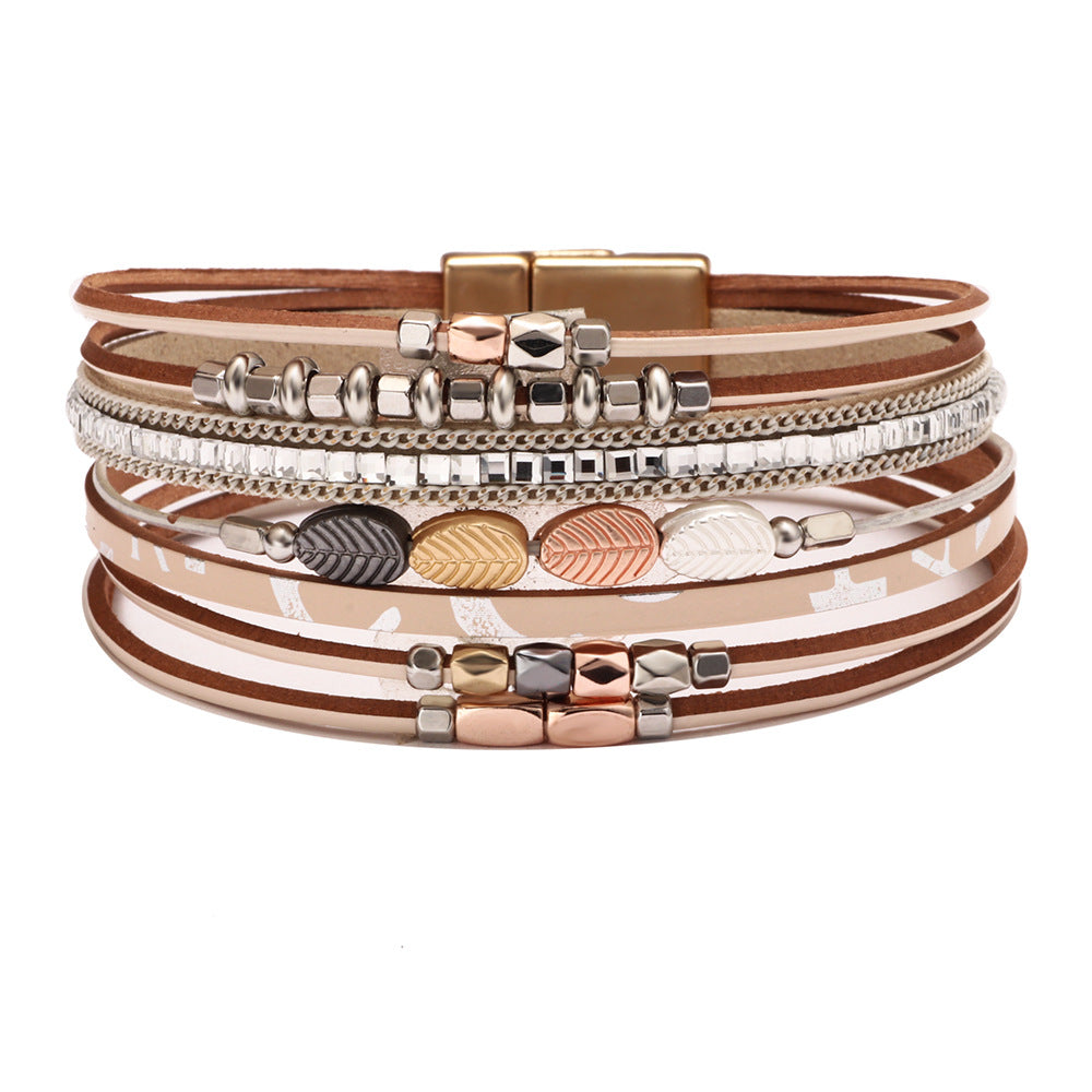 Wholesale Leather Braided Ethnic Style Magnetic Clasp Bracelet