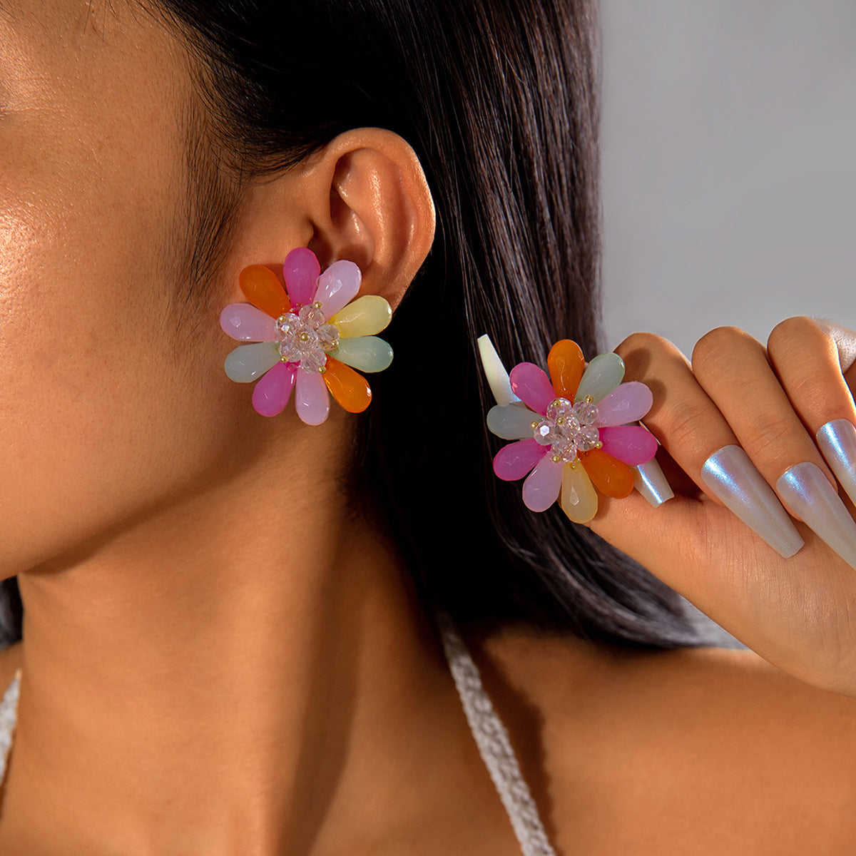 Wholesale 5pcs/pack sweet color resin petals flower earrings