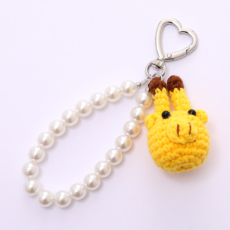 Wholesale Cartoon Cute Plush Crocheted Giraffe Bag Hanging Mobile Phone Pendant Short Key Chain Headphone Shell Pendant for Women