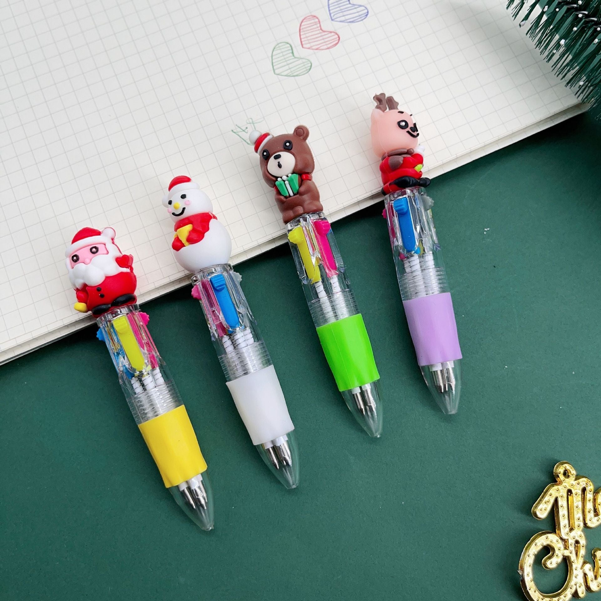 Wholesale Cartoon Christmas Mini Four Color Plastic Ballpoint Pen