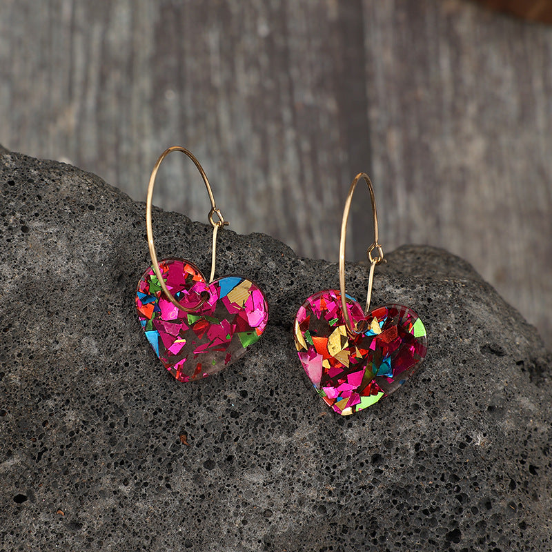 Wholesale Valentine's Day Collection Hyuna Style Sequin Transparent Heart Shape Multicolor Women's Earrings