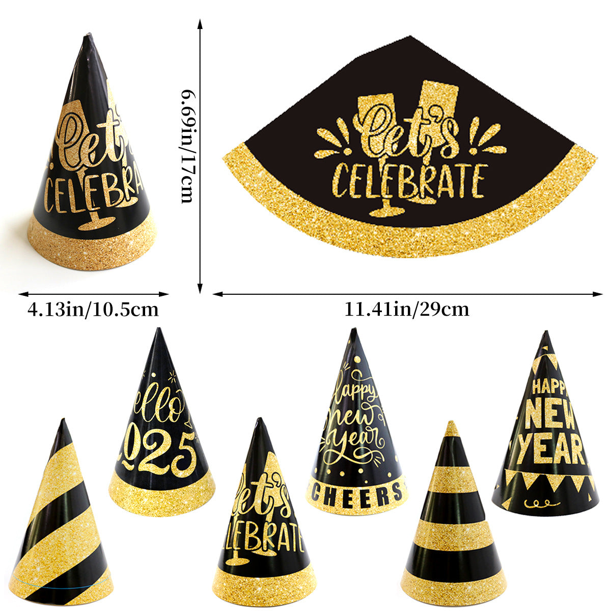 Wholesale 2025 Black Gold Paper Hat New Year's Eve Party Party Hat Decorations
