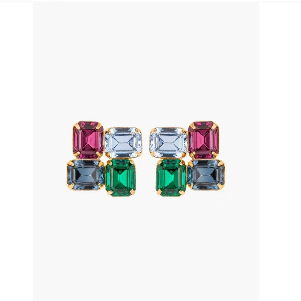 Wholesale Square gradient color rhinestone Ear Studs