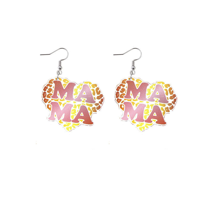 Wholesale Mother's Day Mama Printed Wooden Earrings
