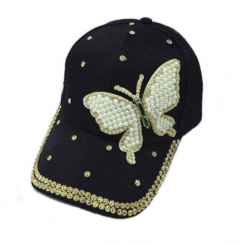 Wholesale Pearl Butterfly Rivet Set Diamond Cotton Baseball Hat