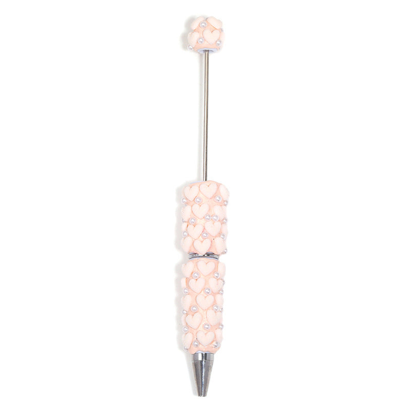 Wholesale 10pcs Colorful flocking heart-shaped pearl bead pen