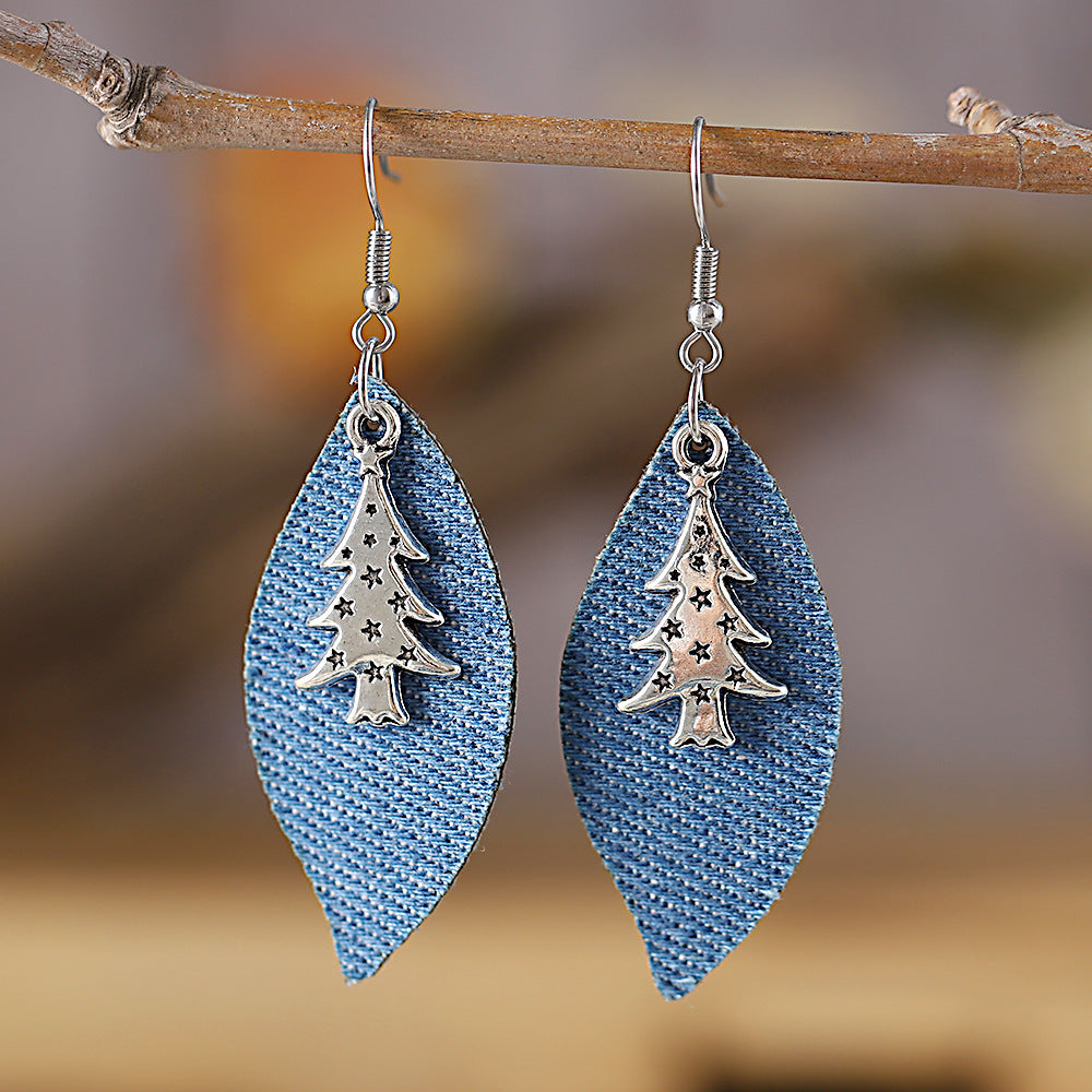Wholesale Metal Denim Leather Dangle Earrings