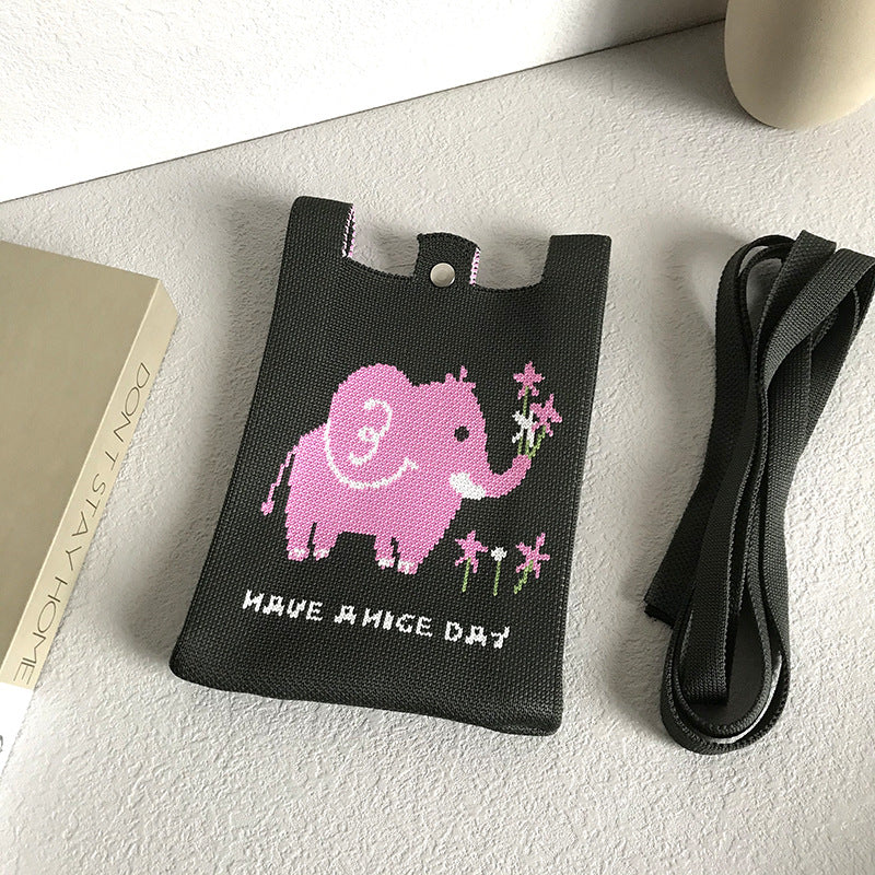 Wholesale Cute Cartoon Elephant Pattern Mini Clutch Knitted Bag