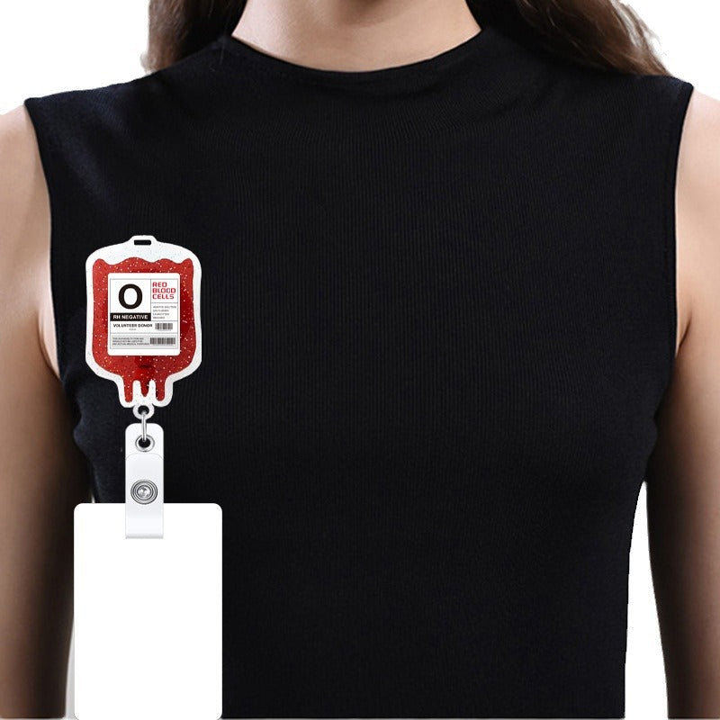 Wholesale Acrylic Glitter Blood Bag Alligator Clip Doctor Nurse Retractable Badge Reel Keychain
