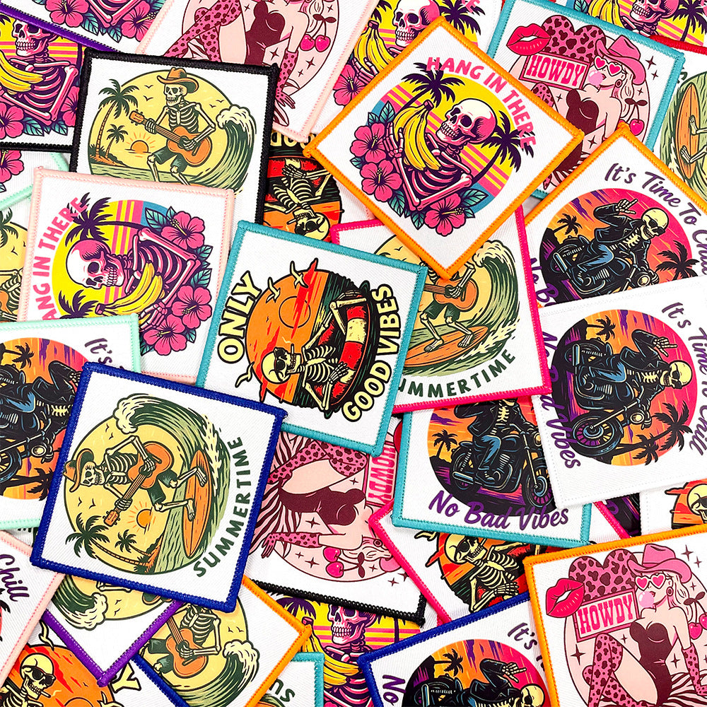 Wholesale Trendy Beach Skull Coffee Mom Theme Iron On Embroidered Patch DIY Decorative Accent For Bags And Coats Resale
