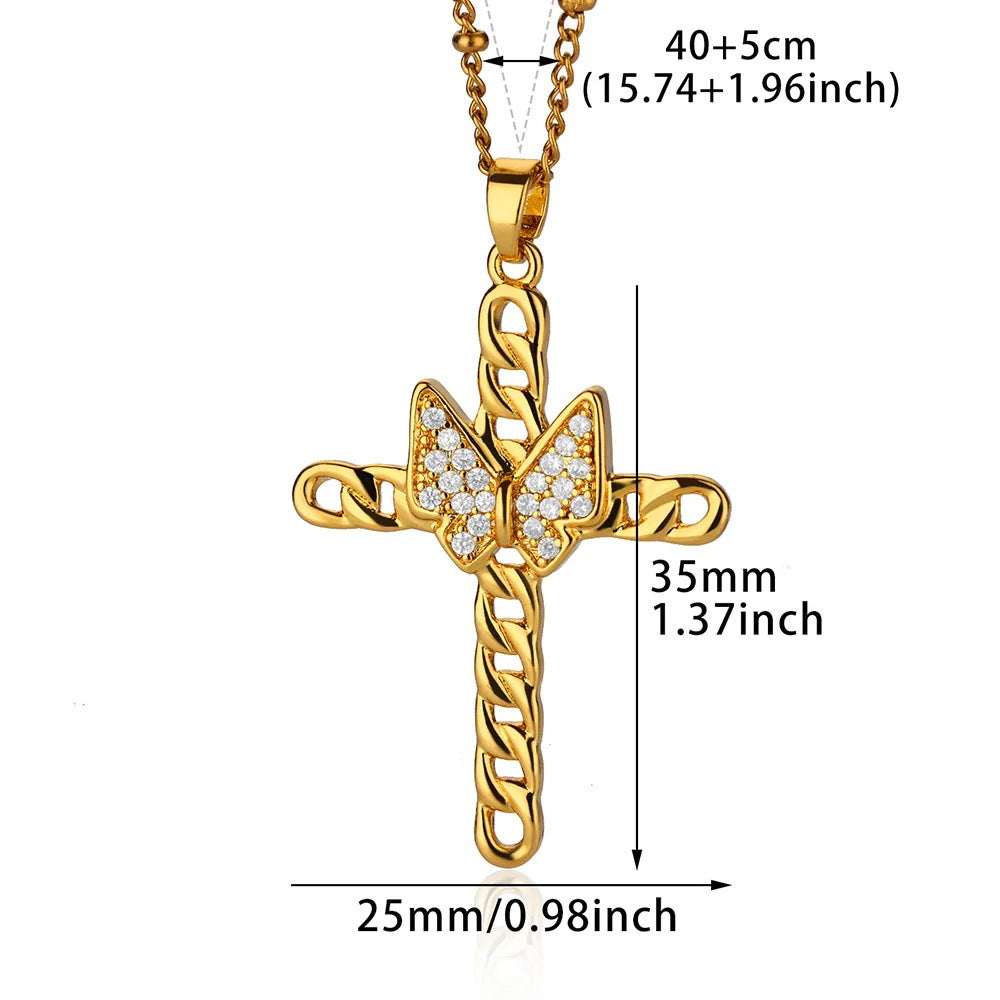 Wholesale Copper Micro-inlaid Zircon Fashion Snake Cross Necklace