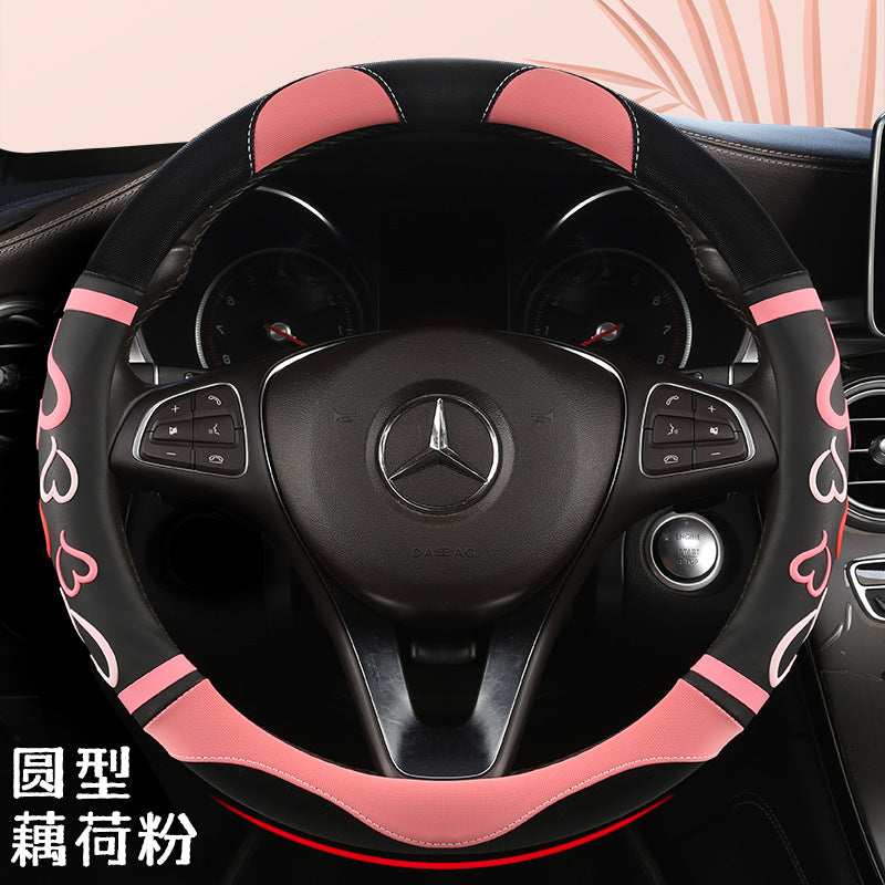 Wholesale Love Leather Hot Stamping Color Matching Medium Size Anti-slip Car Steering Wheel Cover