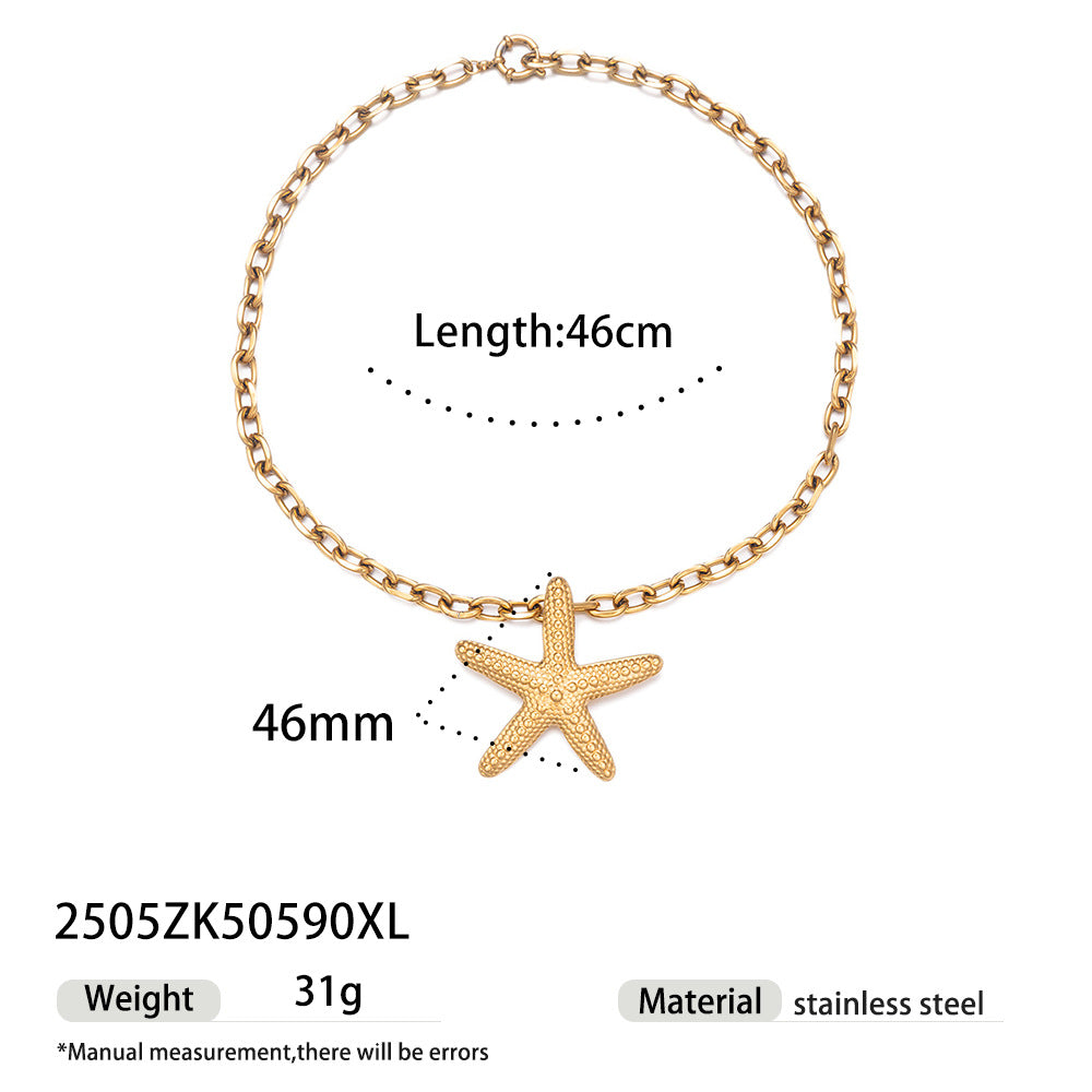 Wholesale Tyna European and American Light Luxury 18K Gold Stainless Steel Conch Sea Star Sun Thick Rope Necklace All-match Cross-border Trendy Jewelry