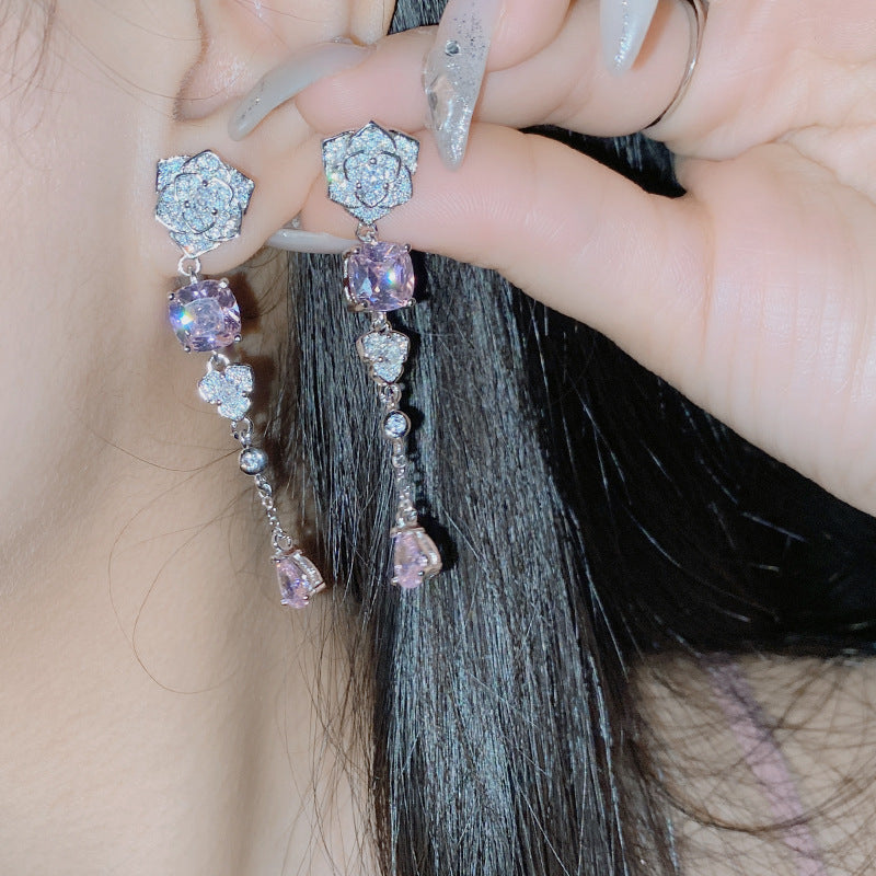 Wholesale Sparkling Rose Blossoms Gemstone Set with 18K Gold Multi Faceted Colorful Treasure Gold Zircon Earrings