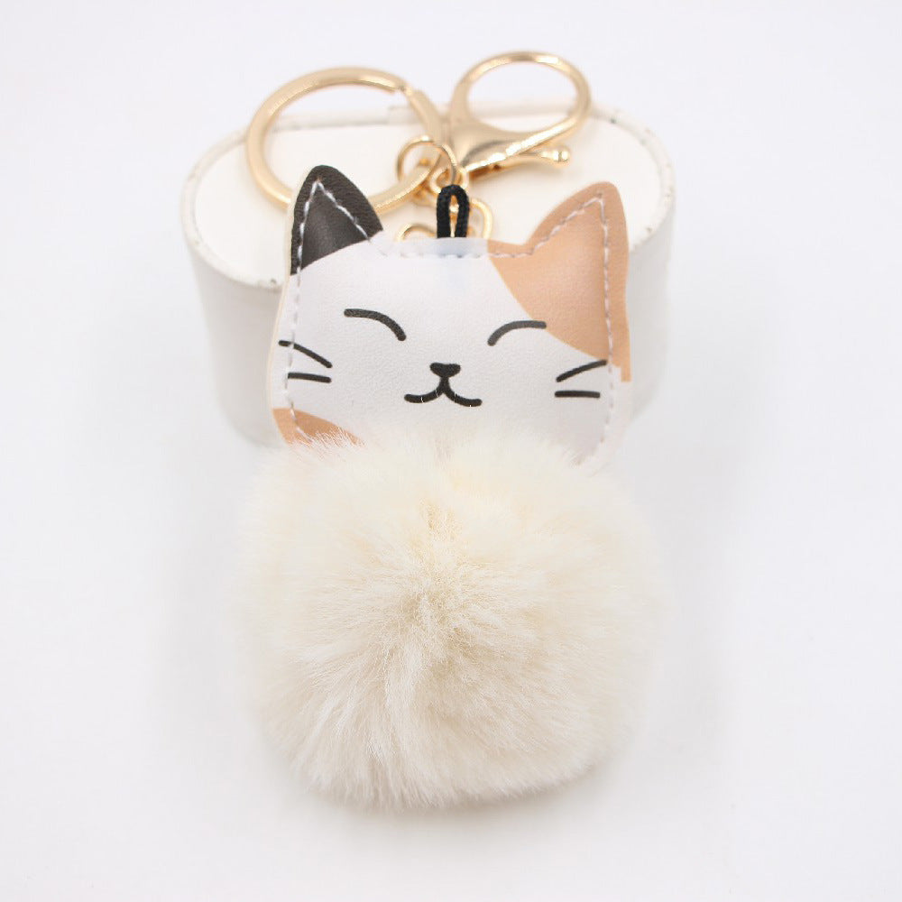 Wholesale Lucky Cat Kitten Pom Pom Keychain Taro Purple Plush Pendant For Bags Wallets Car Keys Gift Shop Boutique Resale
