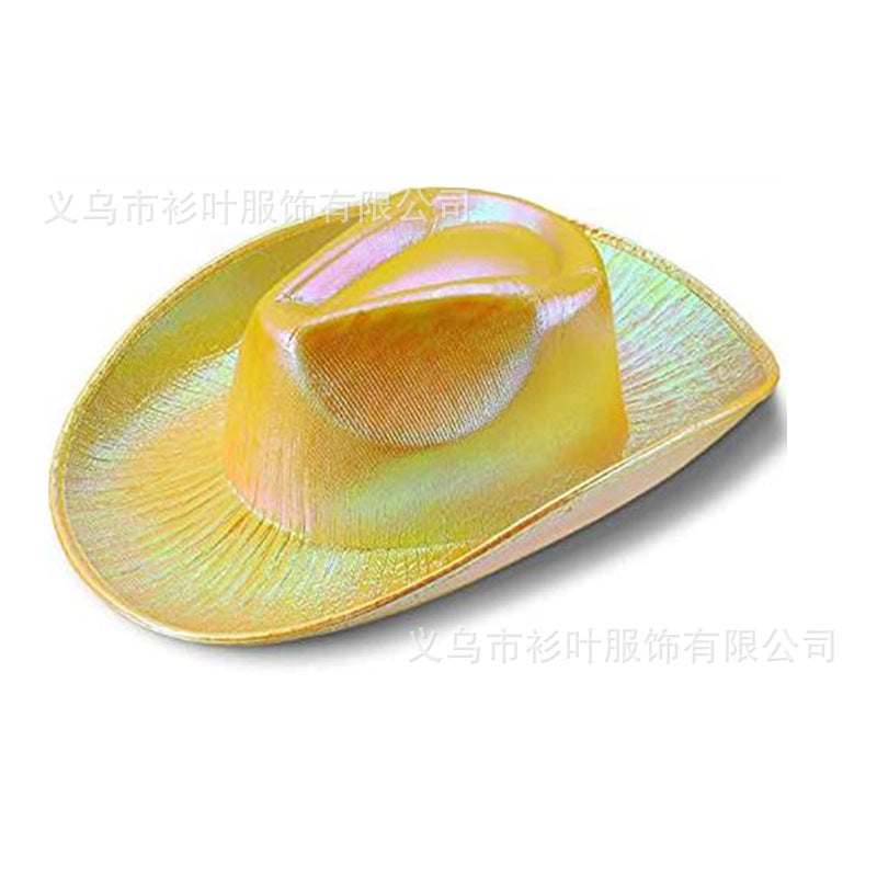 Wholesale Halloween Party Pink Fluorescent Colorful Denim Cowboy Hat Laser Combination Style Phantom Cowboy Hat Adult Costume Accessory
