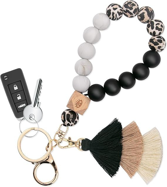 Wholesale Bohemian Silicone Bead Bracelet Tassel Keychain Bag Charm For Wedding Gift