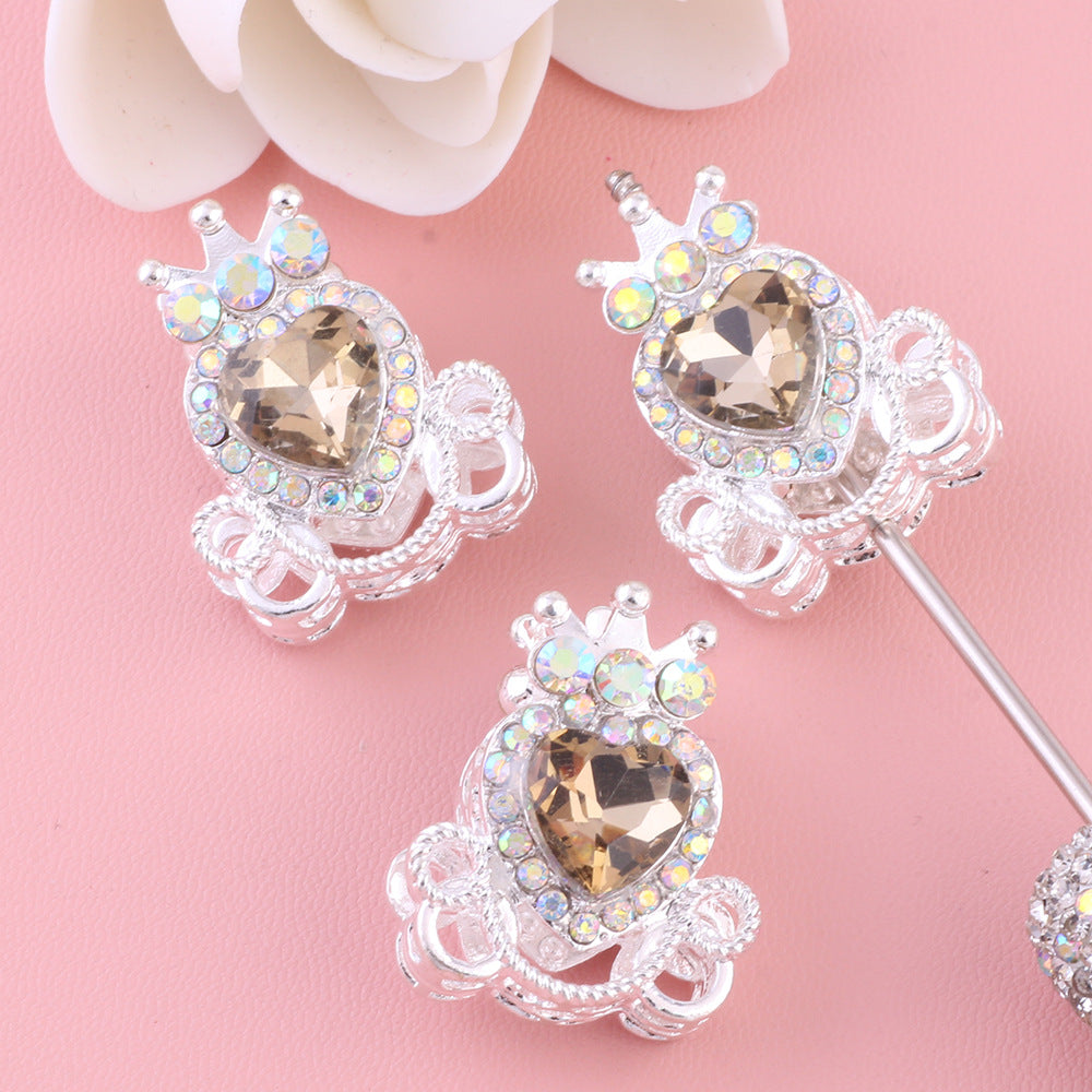 Wholesale 5pcs/pack  Pumpkin carriage heart-shaped crystal alloy rhinestone ball with straight hole  Fancy Beads