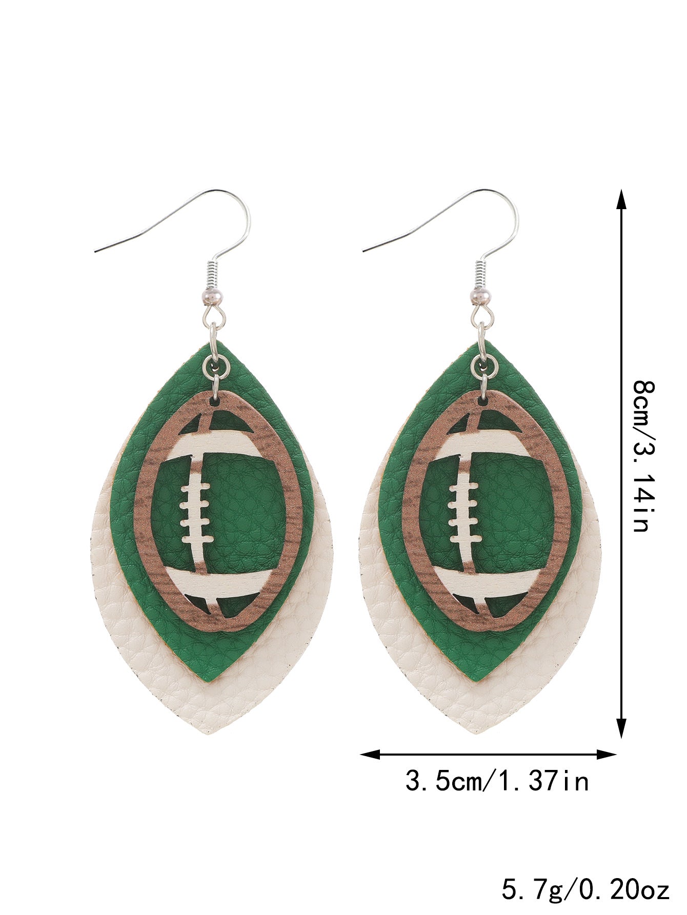 Wholesale Sports Style Rugby Brown Leopard Print Leaf Three-layer Leather Dot Diamond Rugby Earrings