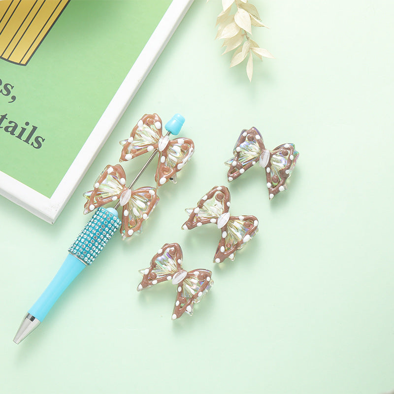 Wholesale 10pcs Heavy Hand Painted Bowknot Straight Hole Cute Beads