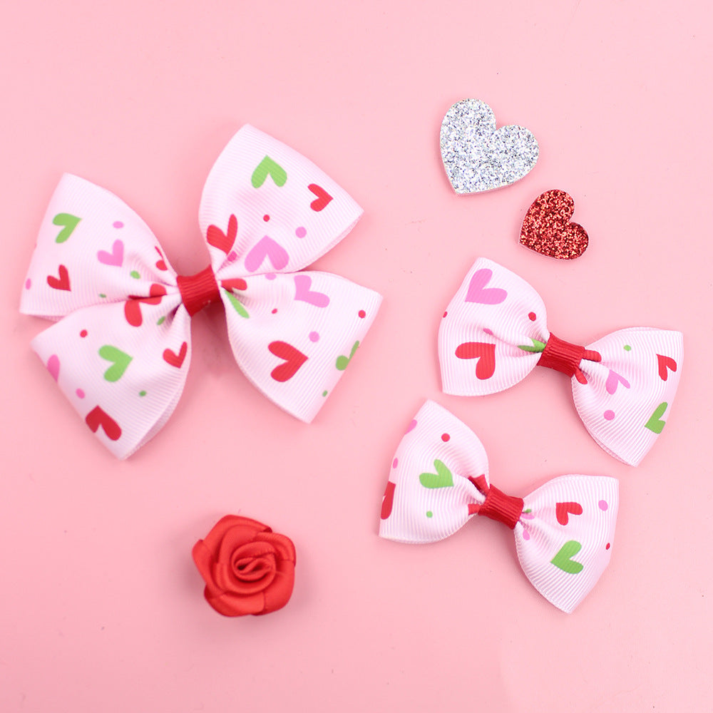 Wholesale 5pcs Valentine's Day Love Heart Children's Girl Side Clip One Large and Two Small Hairpins