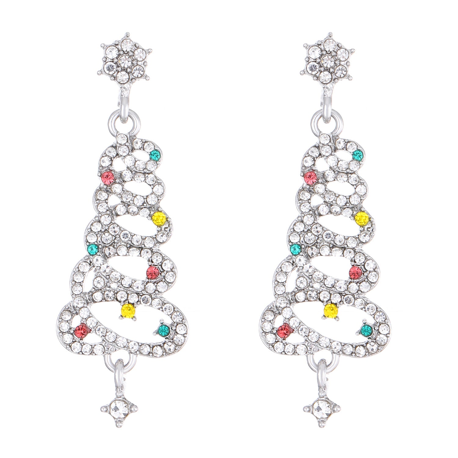 Wholesale Exaggerated Creative Diamond Christmas Tree Colored Diamond Earrings