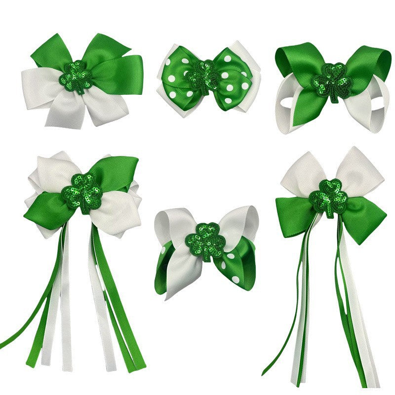 Wholesale St.  Patrick' s Day Green Clover Bow Hair Clip