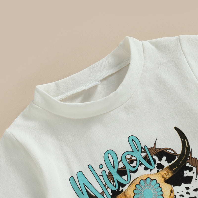 Wholesale Cotton Children's Tassel Flared Pants Suit