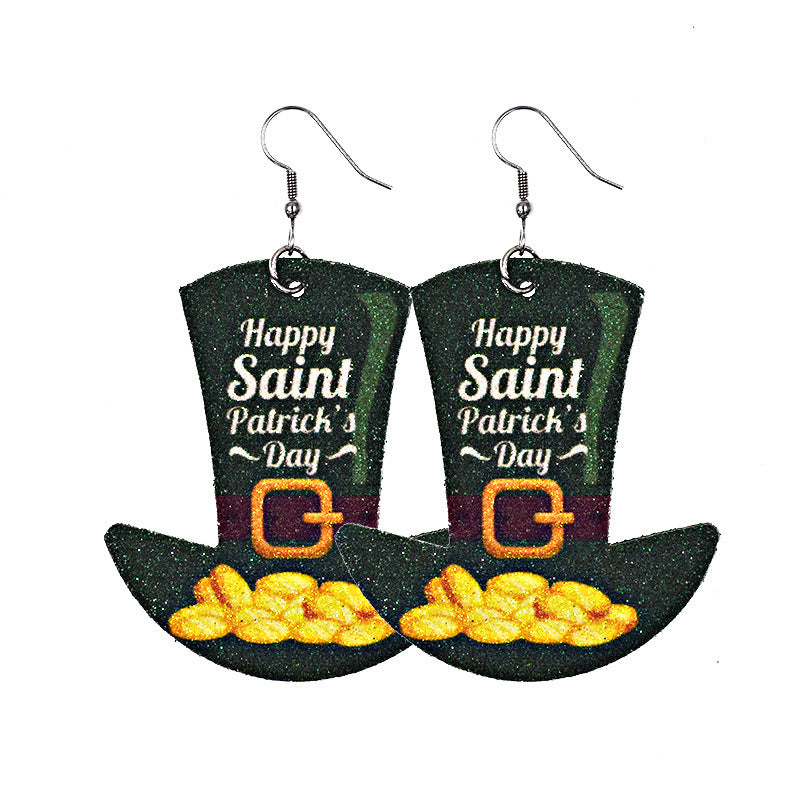 Wholesale 30PCS Clover Hat St. Parker's Day Leather Earrings