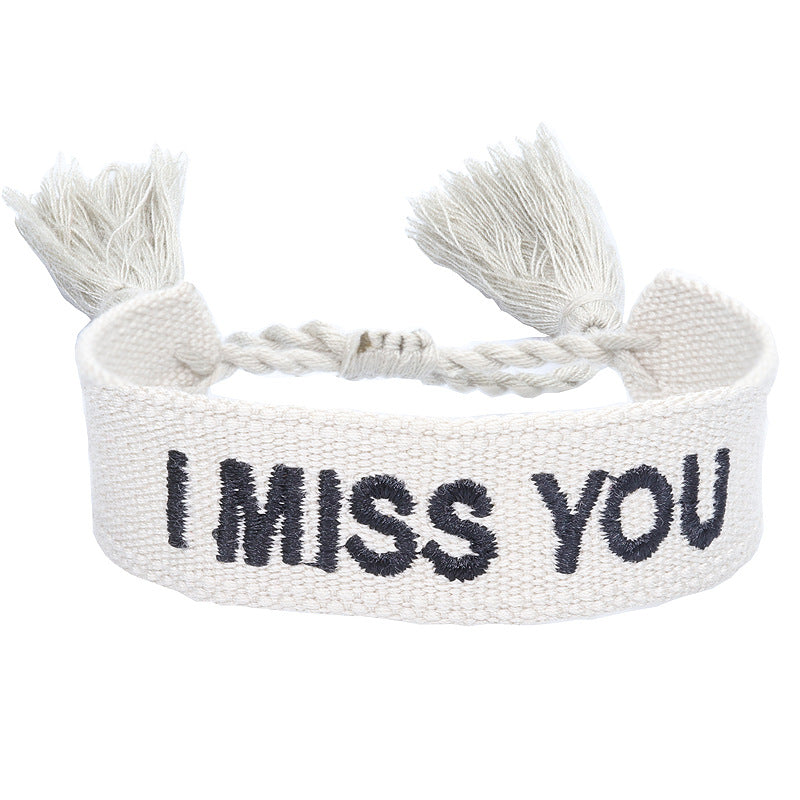 Wholesale Woven Tassel Bracelet with Letter Embroidery