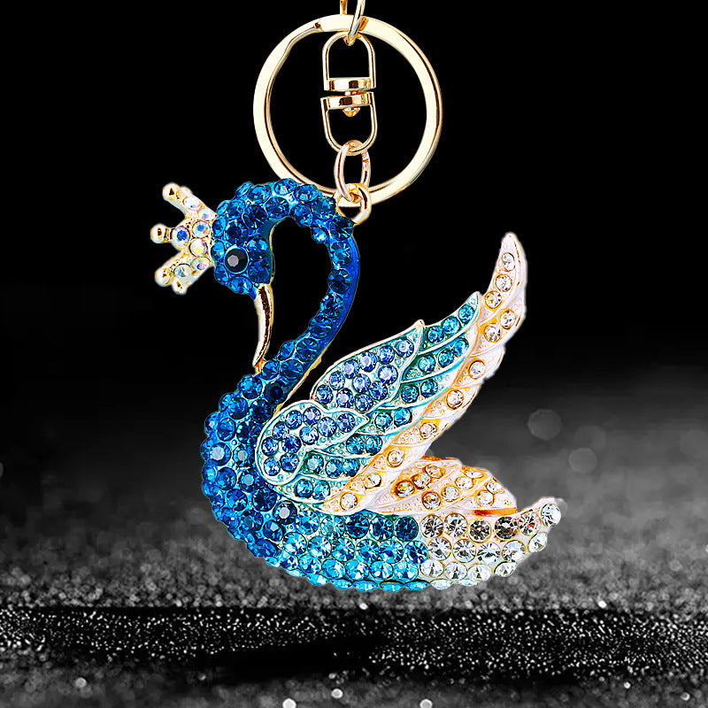 Wholesale Chic Swan Rhinestone Car Keychain Bag Charm Metal Key Ring For Women Wedding Gift Accessory