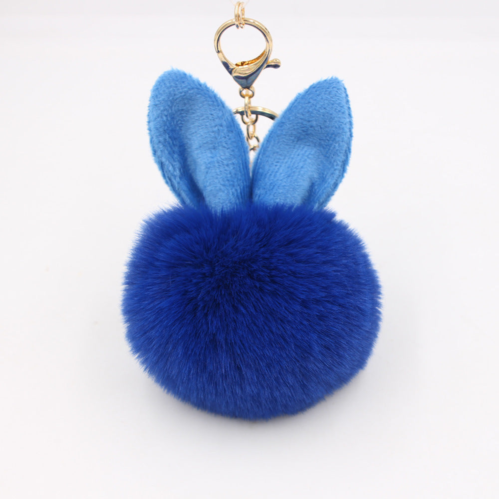 Wholesale Cartoon Rabbit Ear Plush Keychain With Fur Ball Light Blue Pendant Bag Charm And Car Key Accessory