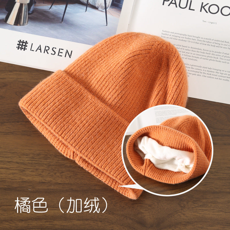 Wholesale Autumn/Winter Solid Color Light Plate with Velvet Warm Knitted Outdoor Travel Cycling Cold Proof Ear Protection Knitted Hat