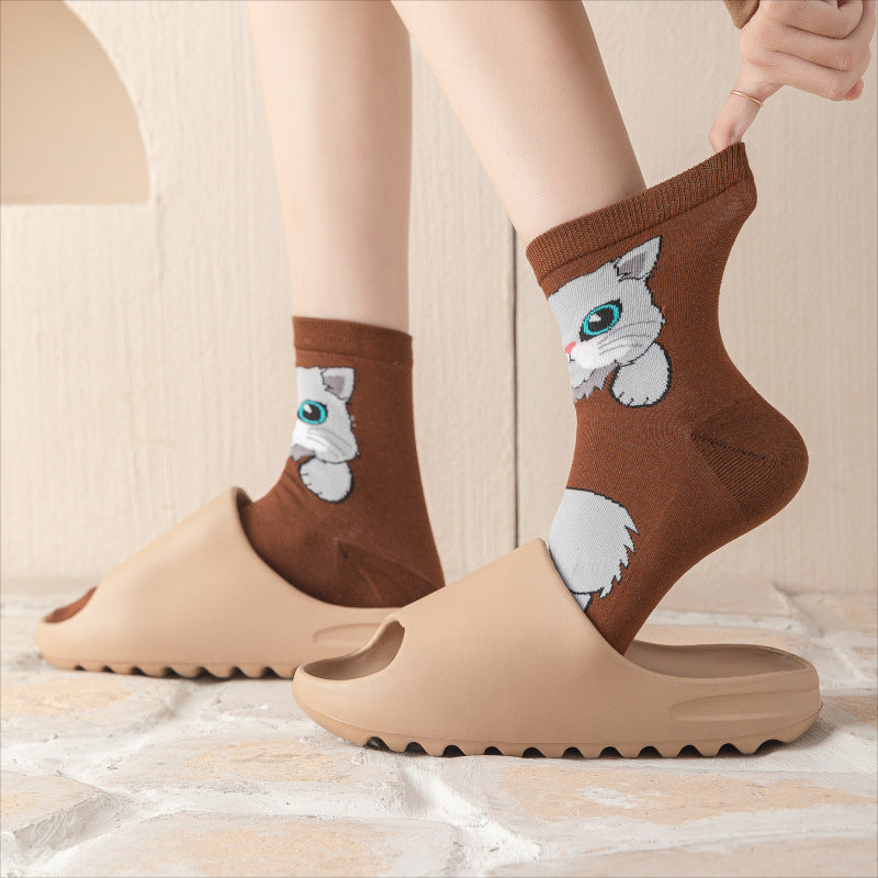 Wholesale 5 pairs of spring and autumn women's cartoon butt cat cute love cotton socks