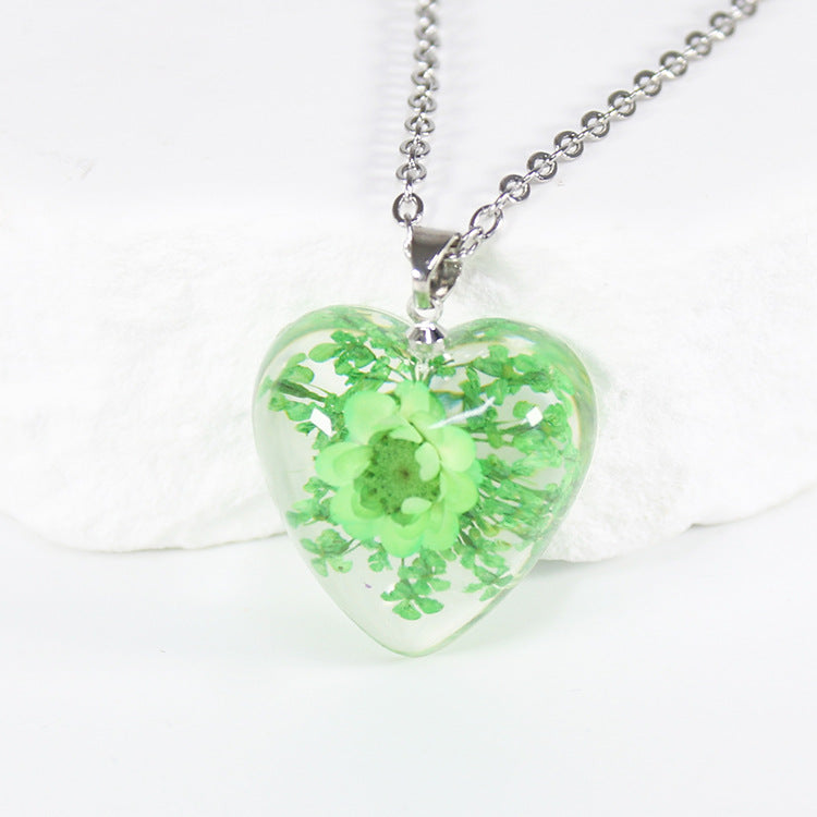 Wholesale 10pcs Small Star Flower Colorful Background Heart Shape Necklace