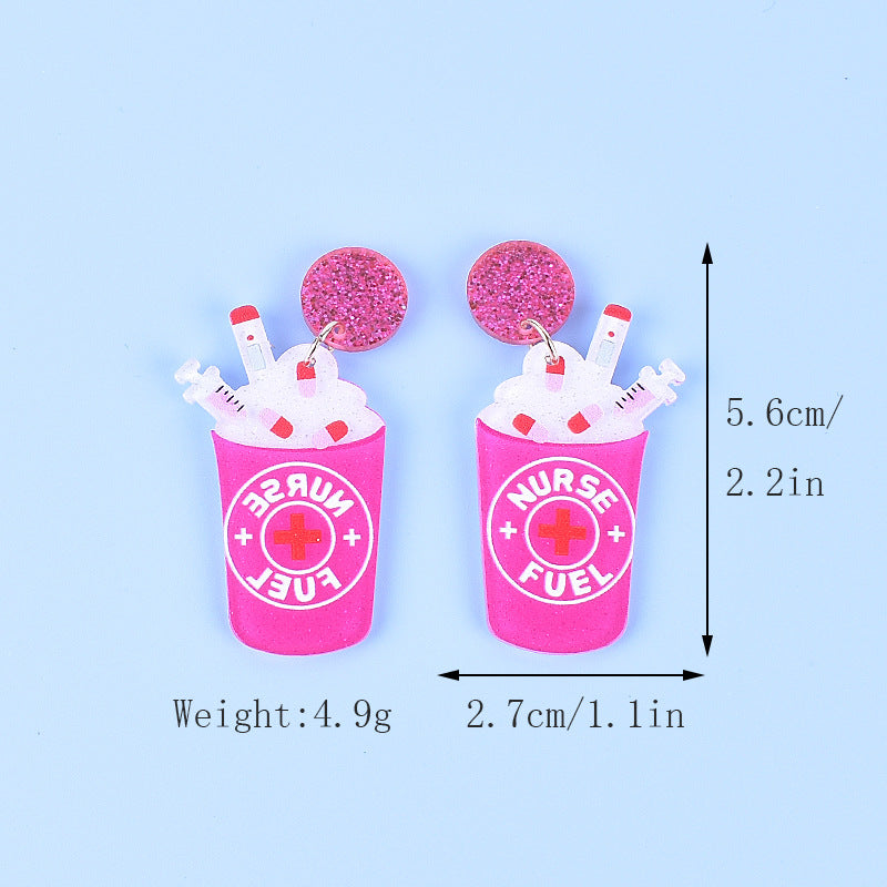 Wholesale Nurses' Day Pink Blue Nurse Uniform Nurse Cap Stethoscope Nurse Syringe Earrings