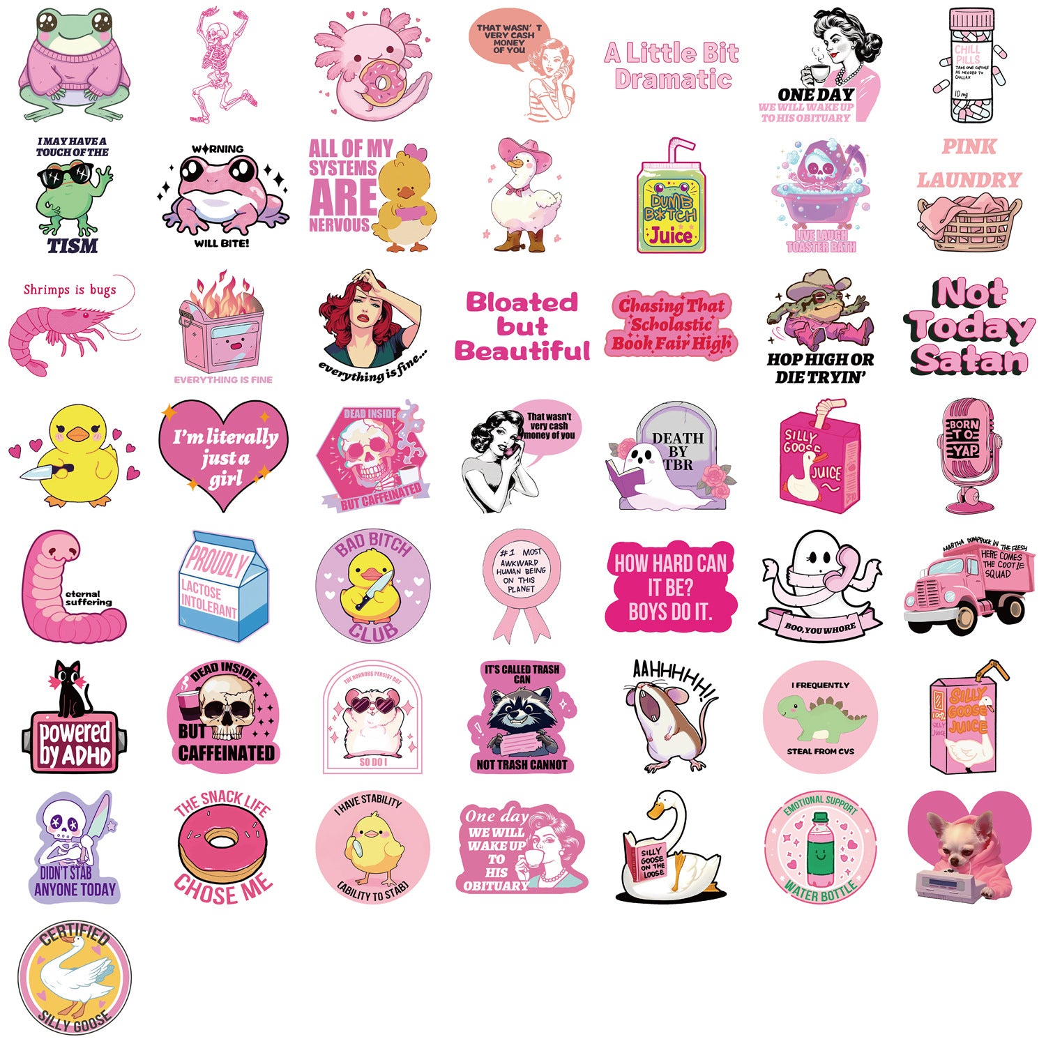 Wholesale 50pcs cartoon pink satirical graffiti watercolor proof vinyl stickers