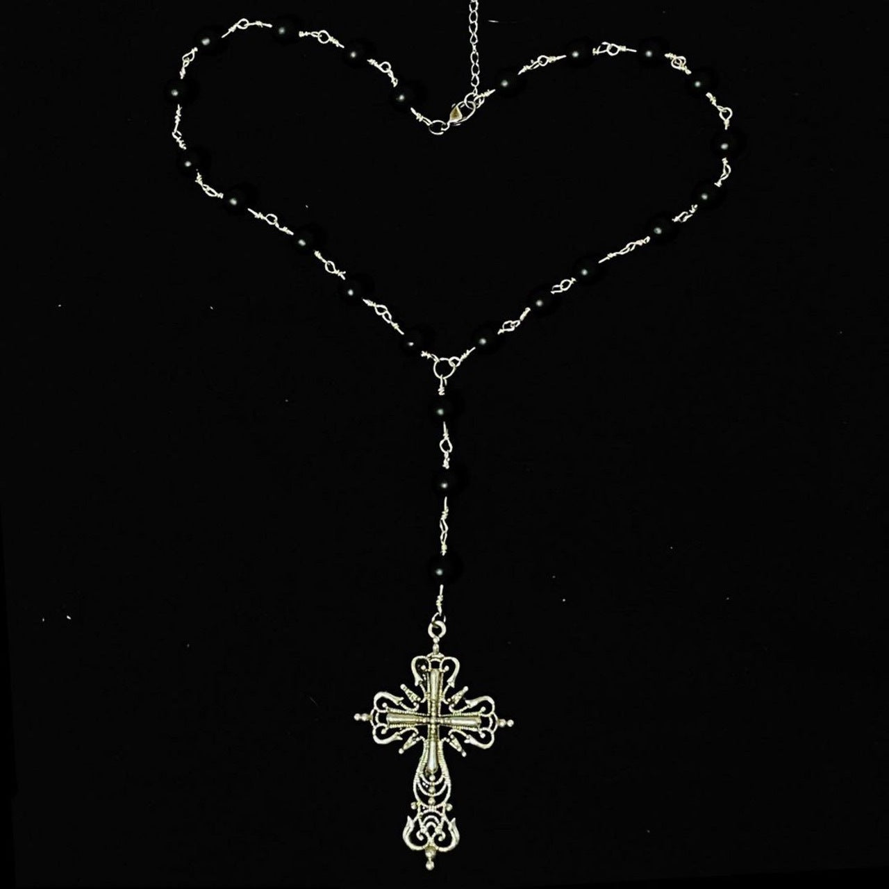 Wholesale Punk style cross gothic necklace jewelry black pearl pendant necklace