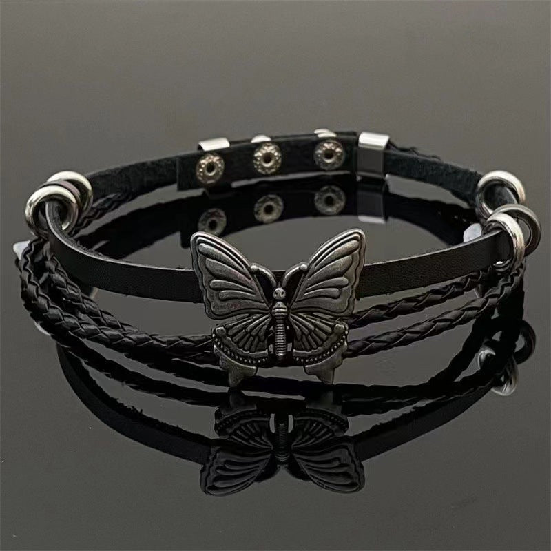 Wholesale Dark Butterfly Punk Rock Multi-Layered Leather Bracelet