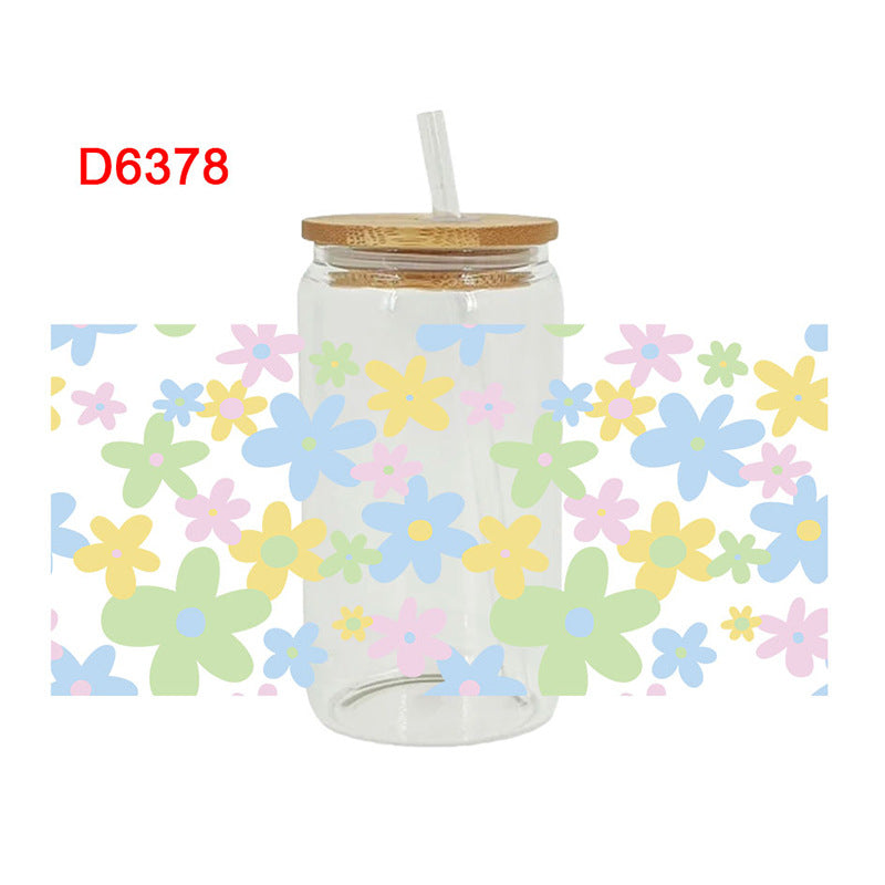 Wholesale colorful flowers 16oz Cup UV DTF Wraps