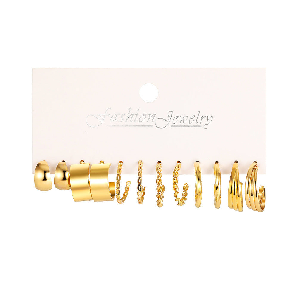 Wholesale Gold C-shaped Chain Earrings Set