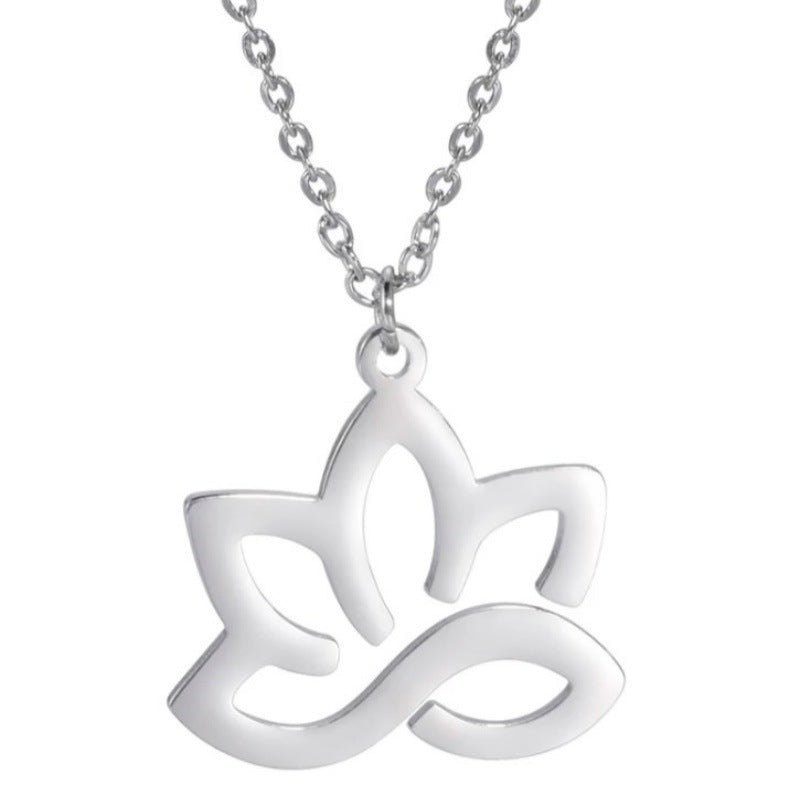 Wholesale Fashion Hollow Lotus Moon Stainless Steel Women's Necklace