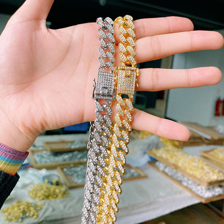 Wholesale Punk Fashion Men's Hip-Hop Style Full Diamond Men's Alloy Cuban Necklace